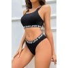 Kadın Siyah Çapraz Sırt ve Love Lastik Detaylı Sütyen Külot Takım