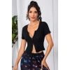 Kadın Siyah Çift Fermuarlı Yarım Kol Crop Top Bluz