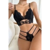 Kadın Siyah Dantel Cut-Out Detaylı Şık Sütyen ve Külot Takımı