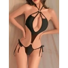 Kadın Siyah Fantezi Boyundan Bağlama Halka Detaylı Sexi Kostüm 2046