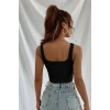 Kadın Siyah Kalın Askılı Crop Top Büstiyer