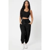 Kadın Siyah Kaşkorse Cepli Jogger Eşofman Altı ve Crop Top Bluz