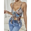 Kadın Siyah Leopar desenli Crop Askılı Önden Bağlama Fırfır detaylı 5091