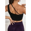 Kadın Siyah Tek Omuzlu Çapraz Askılı Crop Top Büstiyer