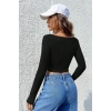 Kadın Siyah Uzun Kollu Agraflı Göğüs ve Göbek Dekolteli Crop Top Bluz