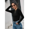 Kadın Siyah Uzun Kollu Fit Basic Crop Top Bluz