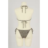 Kadın Siyah ve Leopar Detaylı Yandan Bağlamalı Bikini Takımı