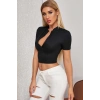 Kadın Siyah Yarım Fermuarlı ve Kısa Kollu Crop Top Bluz