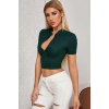 Kadın Yeşil Yarım Fermuarlı ve Kısa Kollu Crop Top Bluz