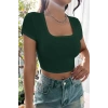 Kadın Yeşil Yarım Kol Düz Yaka Crop Top Bluz