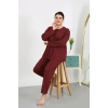 Moda Çizgi Kadın Büyük Beden Uzun Kol Penye Pijama Takımı Bordo 202501