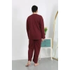 Moda Çizgi Kadın Büyük Beden Uzun Kol Penye Pijama Takımı Bordo 202501