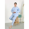 Moda Çizgi Kadın Büyük Beden Uzun Kol Penye Pijama Takımı Mavi 202502