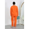 Moda Çizgi Kadın Büyük Beden Uzun Kol Penye Pijama Takımı Turuncu 202501