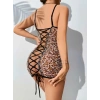 Şık Leopar Desenli Arkası Çapraz Bağlamalı Fantezi Kostüm 2213