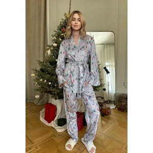 AÇIK GRİ ZEMİN ÇAM AĞAÇLARI KADİFE İKİLİ TAKIM