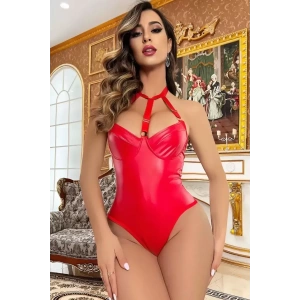 Deri Görünümlü Babydoll Kırmızı