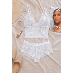 Kadın Beyaz Dantel Bralet Şort Takımı – Romantik ve Zarif İç Giyim