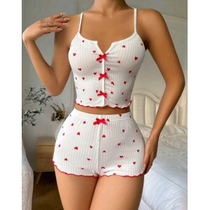 Kadın Beyaz Fiyonk Desenli Seksi Gecelik Takım 5007