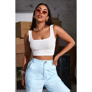 Kadın Beyaz Kalın Askılı Crop Top Büstiyer