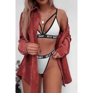 Kadın Beyaz Yazı Detaylı Ipli Sütyen Takımı