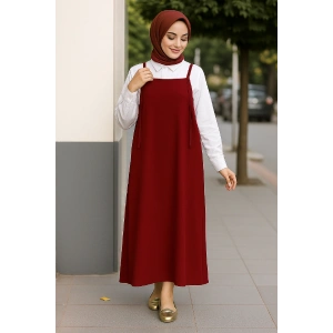 Kadın Bordo Basic Ayarlanabilir Askılı Jile Elbise