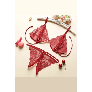 Kadın Bordo Dantelli Sütyen Külot Takımı