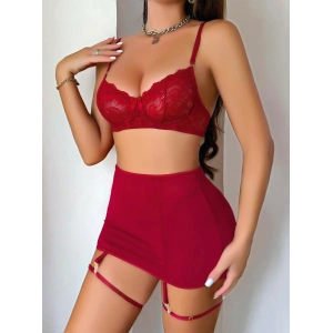Kadın Bordo Etek Fantezi Jartiyer Sexy Gecelik Takım 2151