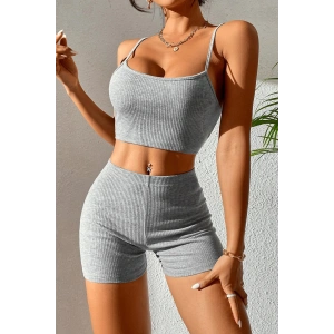 Kadın Gri Melanj Şortlu Kaşkorse Gecelik Takım