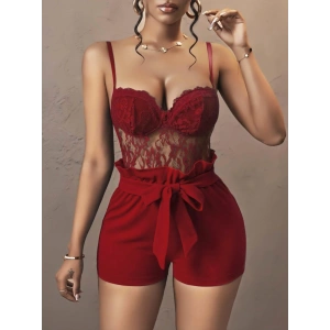 Kadın Kırmızı Kuşak ve Dantel Detaylı Fantezi Elbise 5147