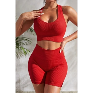 Kadın Kırmızı Yüksek Bel Çapraz Sırt Detaylı Şortlu Gecelik Takım