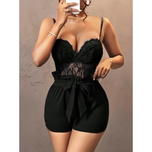 Kadın Siyah Kuşak ve Dantel Detaylı Fantezi Elbise 5143