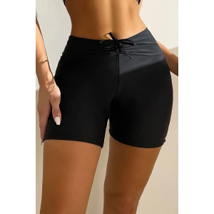 Kadın Siyah Önden Bağcıklı Deniz Şortu