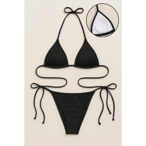 Kadın Siyah Yandan ve Boyundan Bağlamalı Bikini Mayo Takımı