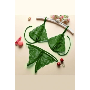 Kadın Yeşil Dantelli Sütyen Külot Takımı