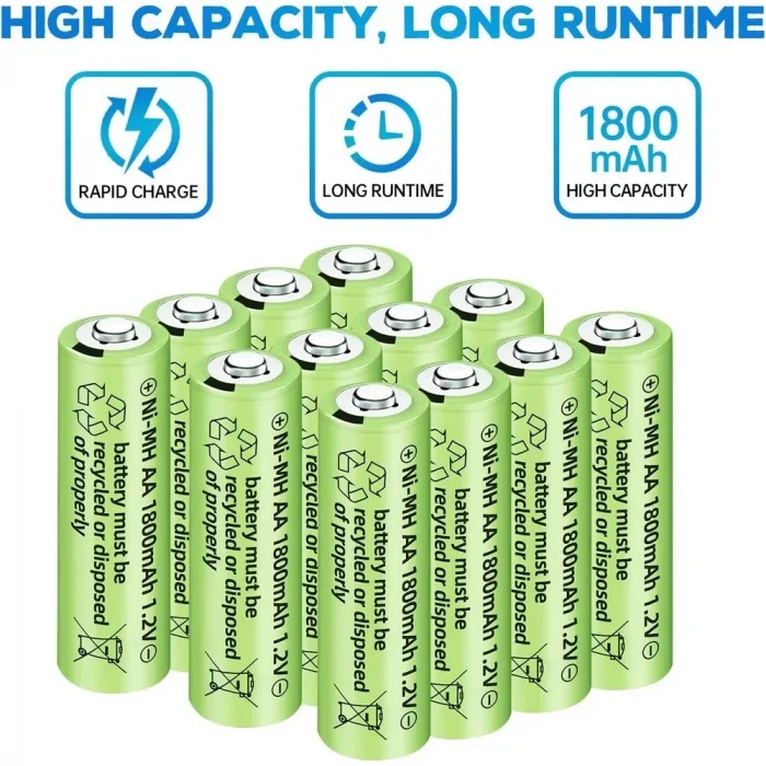 1800 Mah 1.2v Aa Ni-mh Şarj Edilebilir Pil 12 Adet