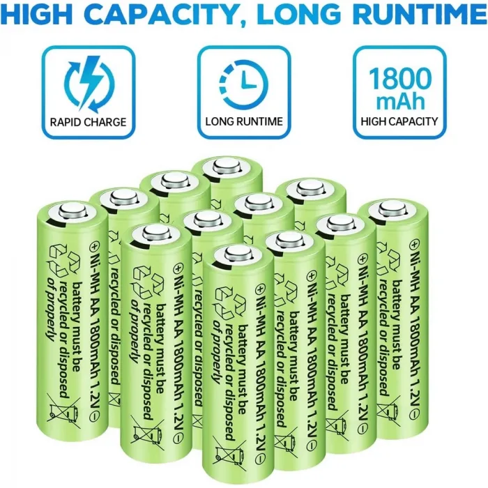 1800mah 1.2v Aa Ni-mh Şarj Edilebilir Pili 12 Adet