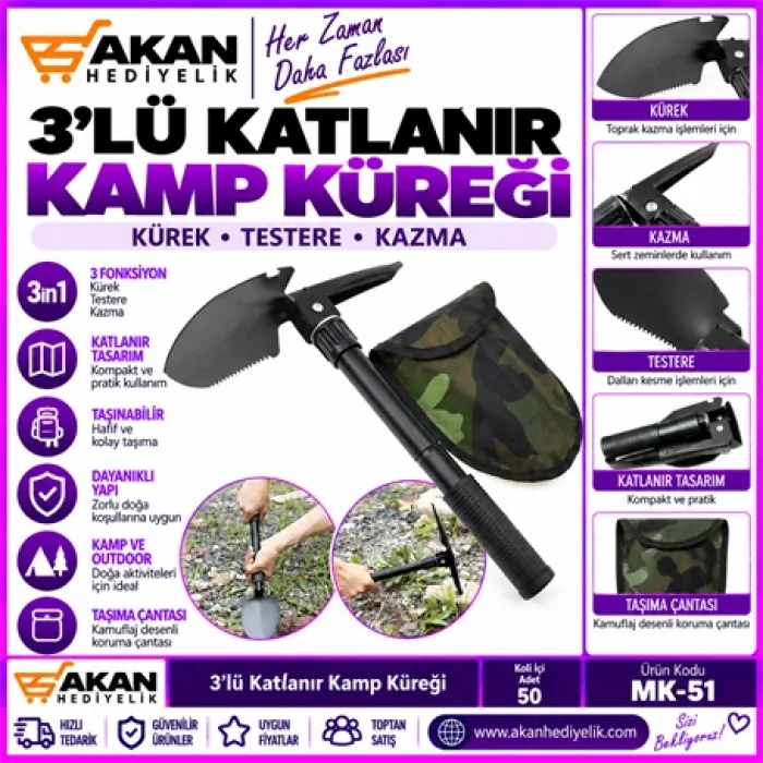 3Lü Portatif Kamp Küreği