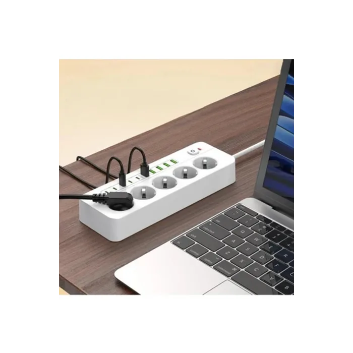 3500W Akım Korumalı 5’li Grup Priz: 5x USB + 5x Type-C Çıkışlı (2 Metre)