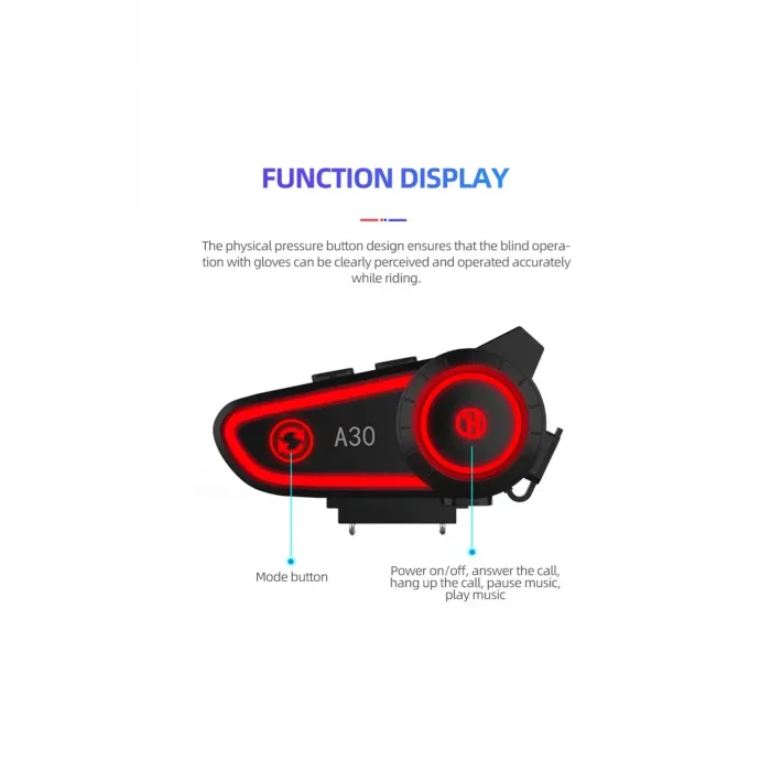 A30 Motosiklet Kask Kulaklık Intercom Işıklı 2 Eşleşme Özellikli
