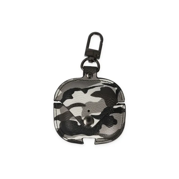 Airpods 3 (3.nesil) Çanta Kamuflaj Deri Kılıf - Gri