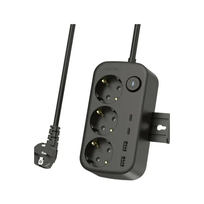 Akım Korumalı Priz 2 Usb + 2 Type-c Girişli 2 Metre Kablosu Anahtarlı Ve Duvara Monte Edilebilir