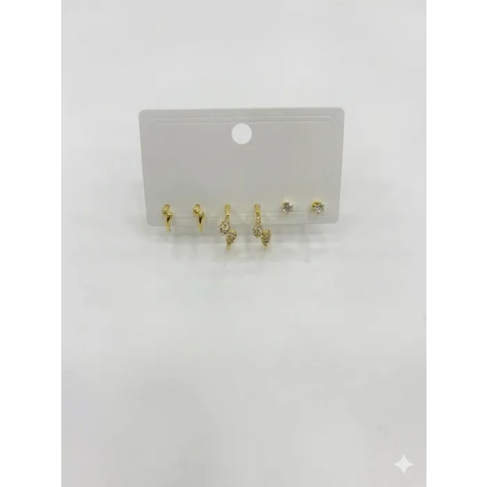   Zirkon Taşlı Pirinç Altılı  Kombin Küpe - Kp00582