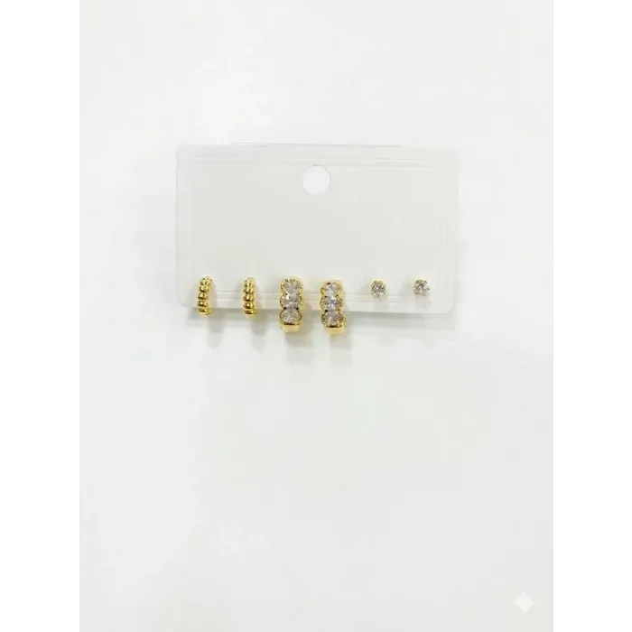  Zirkon Taşlı Pirinç Altılı  Kombin Küpe - Kp00578