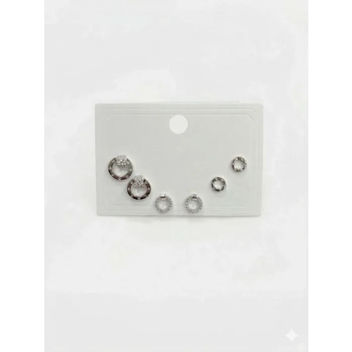 Rodyum Zirkon Taşlı Pirinç Altılı  Kombin Küpe - Kp00630