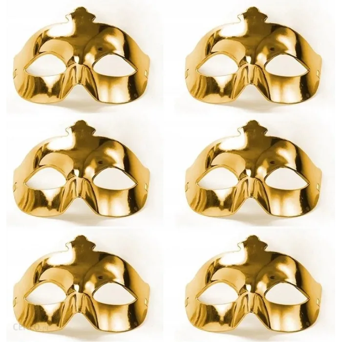 Altın Metalize Renk Düz Balo Parti Maskesi 6 Adet