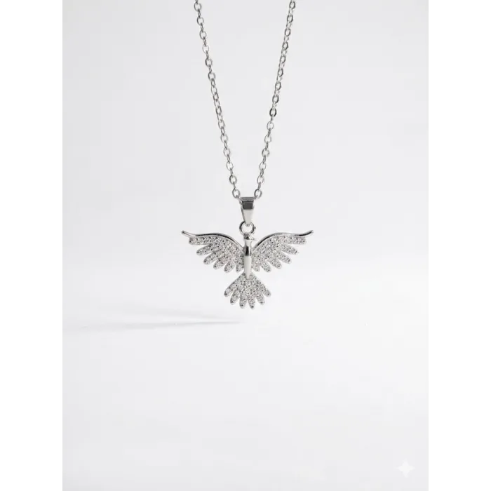 Rodyum Zirkon Taşlı Zincir : Çelik Çelik Kolye 40+5 Cm - Kl0282