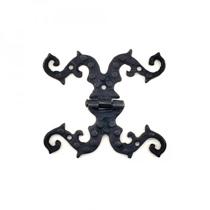 Antika Tarz Dekoratif Pirinç Süslü Menteşe - 100x90 Mm, Oksit