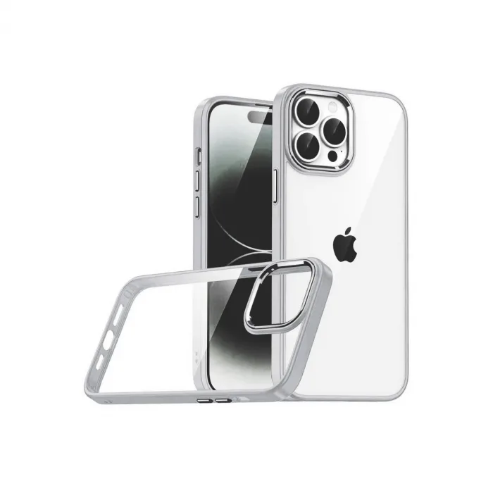 Apple İphone 15 Pro Max Razer Lensli Silikon - Gümüş