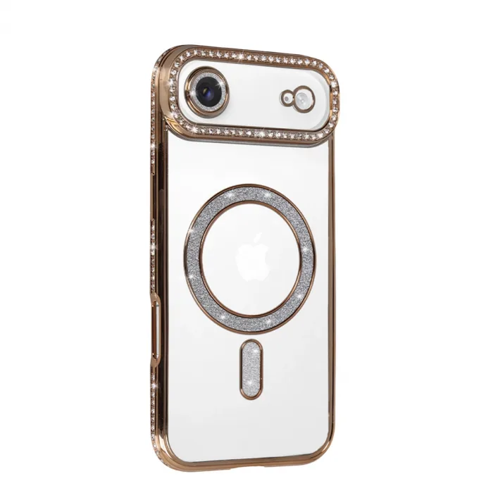 Apple İphone 17 Air Joke Simli Magneticsafe Kılıf - Gold
